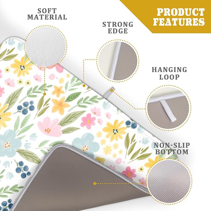 Spring Dish Drying Mat for Kitchen Counter Cute Floral Summer Holiday