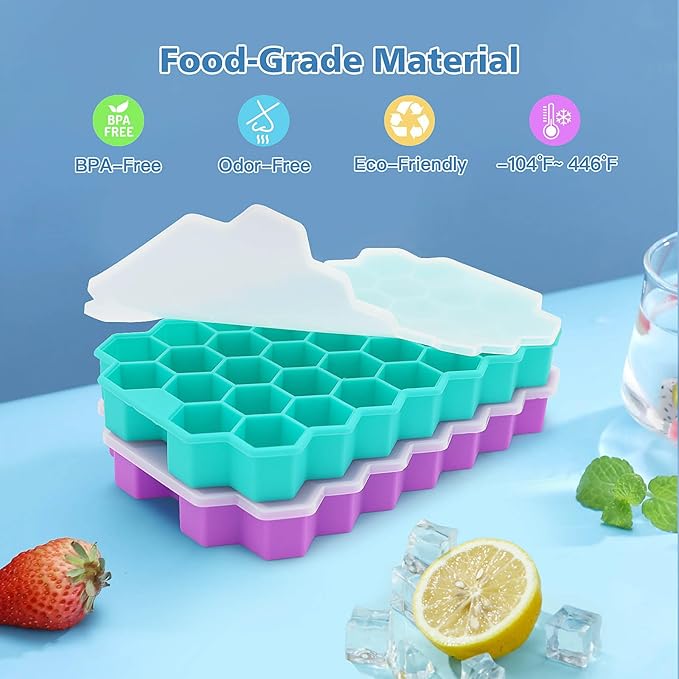 Azyh Ice Cube Trays for Freezer, 2 Pack Ice Cube Tray