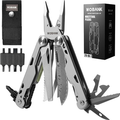 Multitool, 29-in-1 Stainless Steel Multi Tool Pliers with Screwdriver Sleeve, Damascus Pocket Knife, Nylon Sheath for Survival Camping, Hunting and Hiking