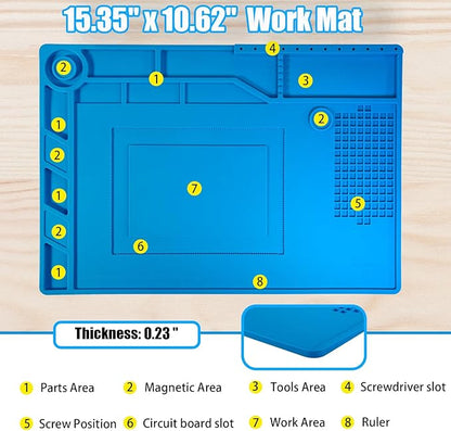 Kaisi Soldering Mat,15.35" x 10.6" Inch Heat Resistant Silicone Work Mat,Solder Pad for Soldering,Screws,Tools Repair Pad,Soldering Gun Iron Workbench Protection