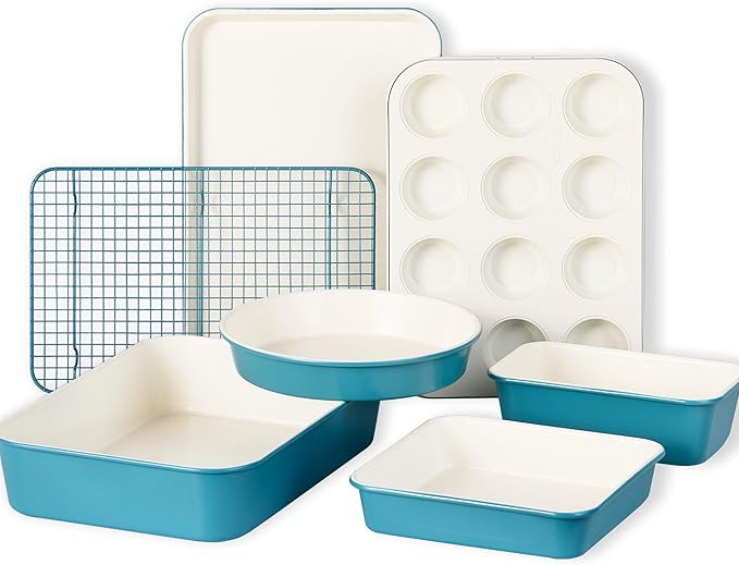 CAROTE 7-Piece Ceramic Baking Pans Set, Aluminized Steel Bakeware Sets