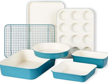 CAROTE 7-Piece Ceramic Baking Pans Set, Aluminized Steel Bakeware Sets