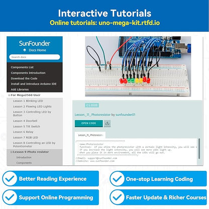 SunFounder The Most Complete Starter Project Kit Compatible with Arduino IDE Mega 2560 R3 Mega328 Nano Mega2560, Scratch Coding, Included 42 Online Tutorials
