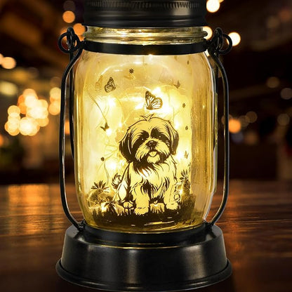 Maltese Dog Gifts for Women/Men Maltese Solar Lanterns Birthday Dog Lovers Lantern Pet Loss Dog Memorial Lights Solar Garden Decoration for Yard, Patio,Backyard,Porch Torches Light
