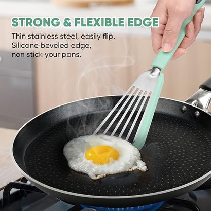 Nonstick Fish Spatula,Maywe Tanso Thin Slotted Spatulas Turner Silicone Fish Spatulas for Nonstick Cookware,High Heat Resistant BPA Free Cooking Utensils,Ideal for Fish,Eggs,Pancakes