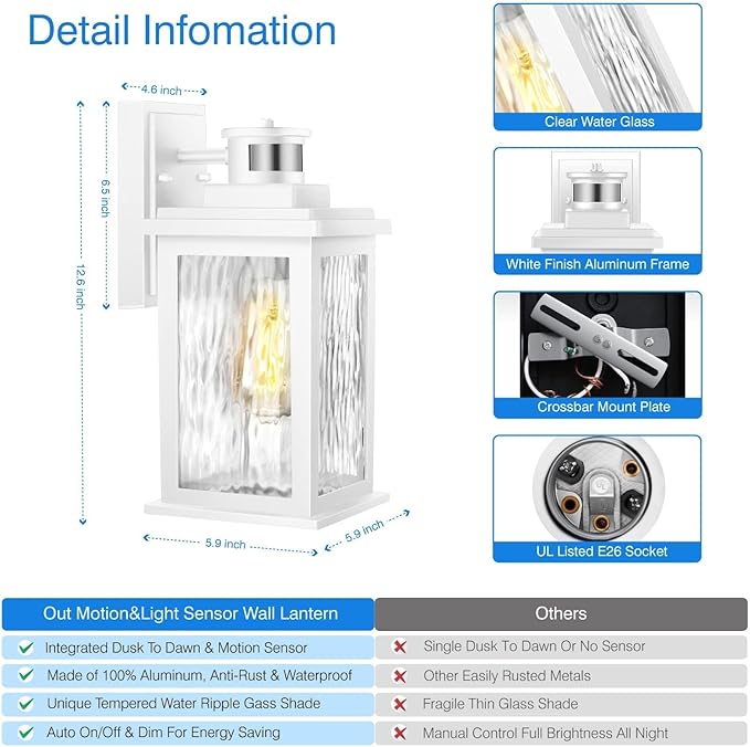 VIANIS 2 Pack Motion Sensor Outdoor Wall Lantern, Anti-Rust Waterproof Exterior
