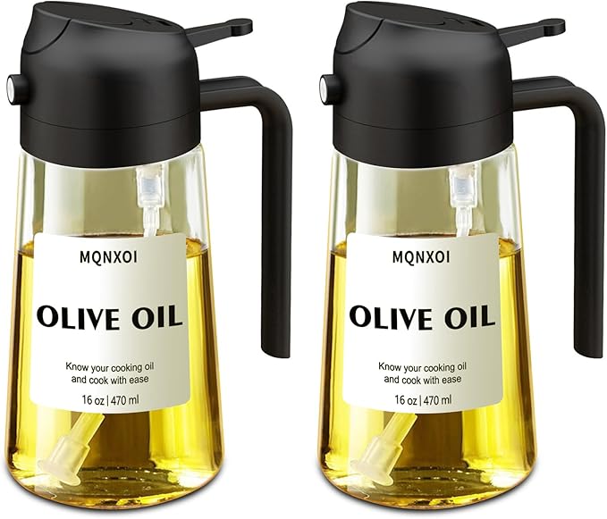 mqnxoi 2 in 1 Glass Oil Sprayer & Dispenser, 16oz/470ml Olive Cooking, Air Fryer