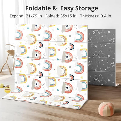 79x71 Extra Large Baby Play Mat for Floor, Foldable Foam Playmat for Babies 0-12 Months & Kids, Non-Toxic Waterproof Baby Mat for Floor, Thick Playpen Mat for Tummy Time Crawling