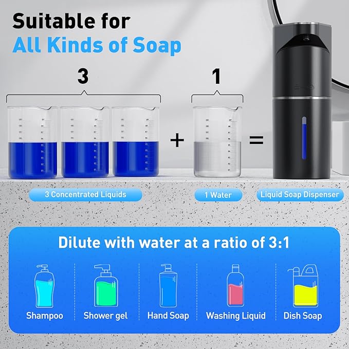 Fantictas Automatic Soap Dispenser, Touchless Hand Wall Mount Rechargeable 3