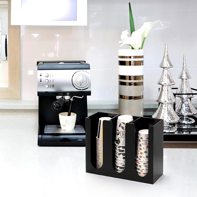 Acrylic Coffee Cup and Lid Storage Organizer Holder, 3 Compartments Disposable