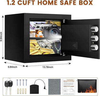 Safe Box with Fireproof Waterproof Bag, Home Safe with Keys & Pass Code & Wall