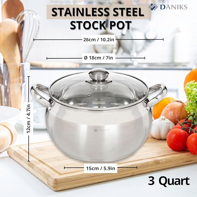 Daniks Classic 3 Quart Stainless Steel Stock Pot