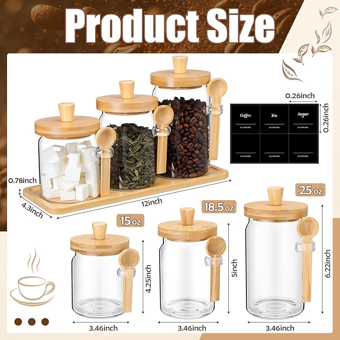 Suclain 3 Pcs Glass Coffee Container