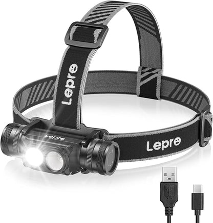 Lepro 1000 Lumen Headlamp Rechargeable - Powerful Detachable Head Lamp with 2200 mAh Battery, Super Bright 500FT Flashlight Beam, IP65 Waterproof LED Headlight for Camping Hiking Hunting Fishing Gear