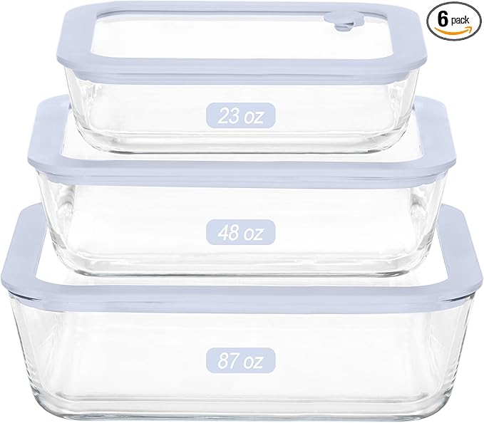 Urban Green Glass Food Container Set with Silicone Glass Lid, 3 Pack, Airtight, LeakProof, 100% Plastic Free, Meal Prep Food Storage Containers