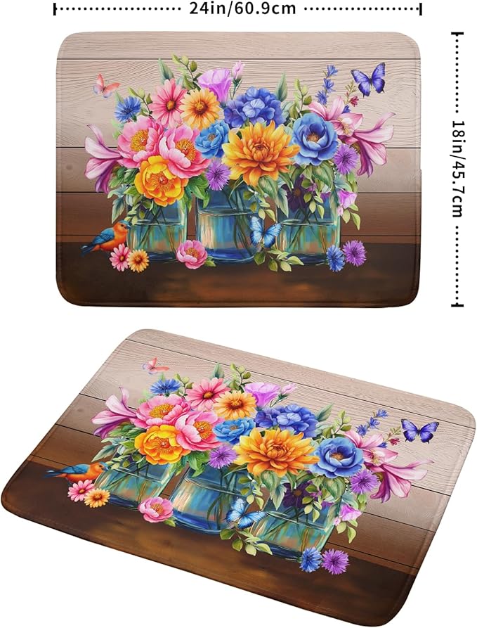 Spring Summer Flowers Dish Drying Mat