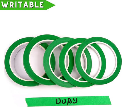 5 Rolls Pinstripe Tape - Masking Tape 1/16", 1/8", 1/4", 1/2", 3/4" - Thin Painters Masking Automotive Tape for DIY, Car, Auto, Paint, Art, Tumblers (Green)