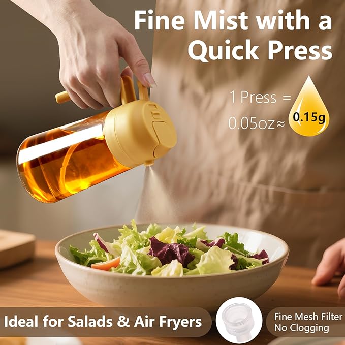 SWEET VIEW Oil Sprayer for Cooking, 16oz/470ml 2 In 1 Glass Olive Oil Sprayr &