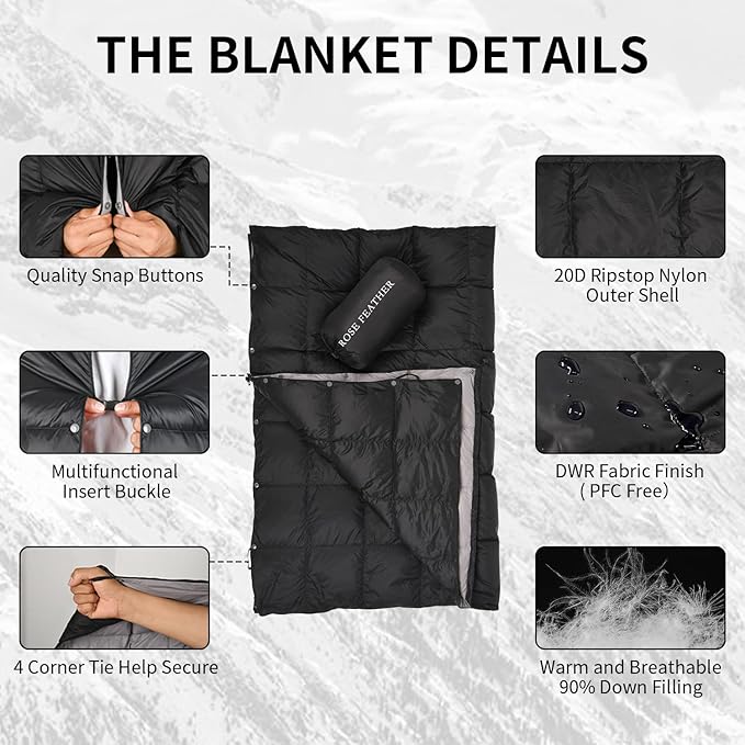 Down Camping Blanket, Muti-Use Outdoor Travel Blanket, Puffy Sleeping Bag Blanket, Waterproof Packable Backpacking Quilt for Camping, Travel, Airplane, Hiking, Picnic, 55''x79''
