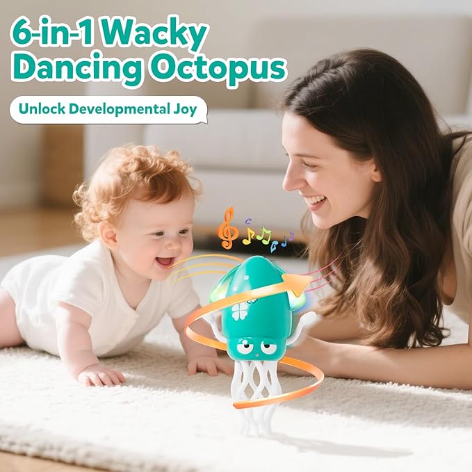 Dancing Octopus Baby Toys, Electric Crawling Squid Infant Tummy Time Toy with Light & Music, Interactive Sensory Toy for Toddlers & Kids (Ages 0-6+), Birthday Gift for 6 12 18 24 36+ Months Boy Girl