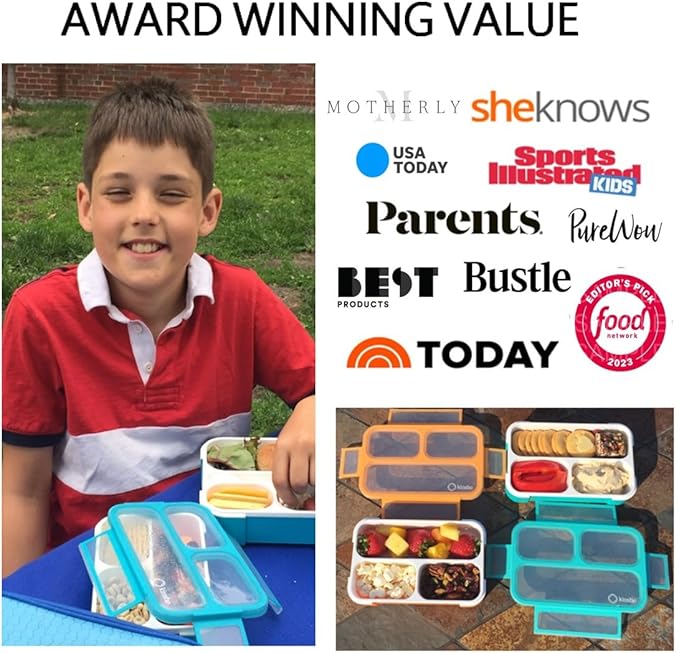 Snack Containers - MINI Bento Box, Small Lunch Boxes for Kids Toddlers Boys Girls, Leakproof 3 Compartment Containers for Meal or Snacks, Day-Care Pre-School Travel, BPA Free, 2 Pack Set Coral Blue