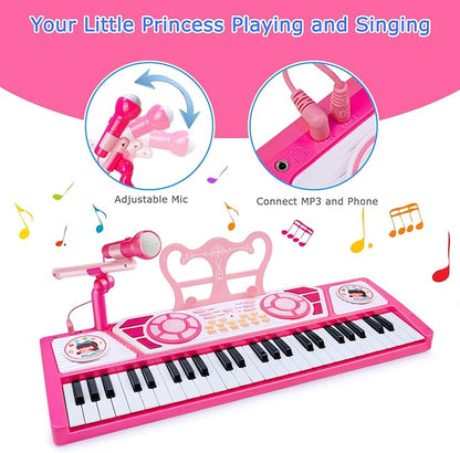 Toys for 3+ Year Old Girls Gift: 49 Keys Kids Piano Keyboard Multifunctional Educational Musical Instrument Toy with Microphone, Earphone, Dual Speakers, Birthday and Xmas Gifts for 3+ Girls Toys
