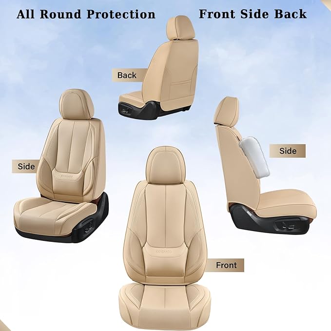 Coverado Seat Covers, Car Seat Covers Front Seats, Beige Car Seat Cover, Car Seat Protector Waterproof, Car Seat Cushion Nappa Leather, Seat Covers Carseat Cover Universal Fit for Most Cars