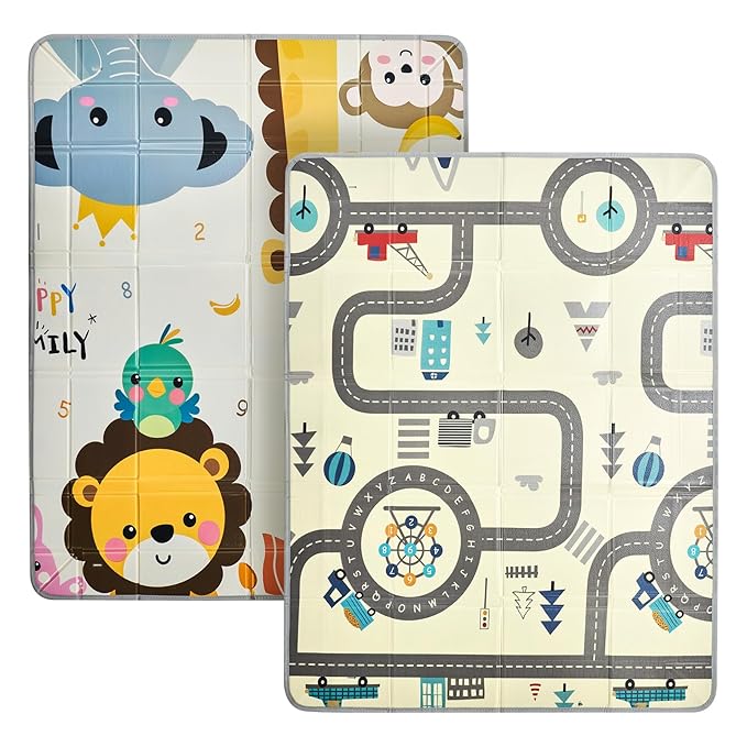 VEVOR Baby Play Mat, 55"" x71 Baby Crawling Mat, Non-Slip One-Piece Foam Baby Playmat, Foldable Portable Reversible Floor Mat with Travel Bag, Waterproof Activity Playmats for Babies, Toddlers, Infan