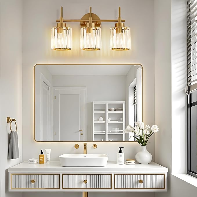 EJIAXIN Bathroom Lighting Fixtures, 3 Light Gold Bathroom Light Fixtures