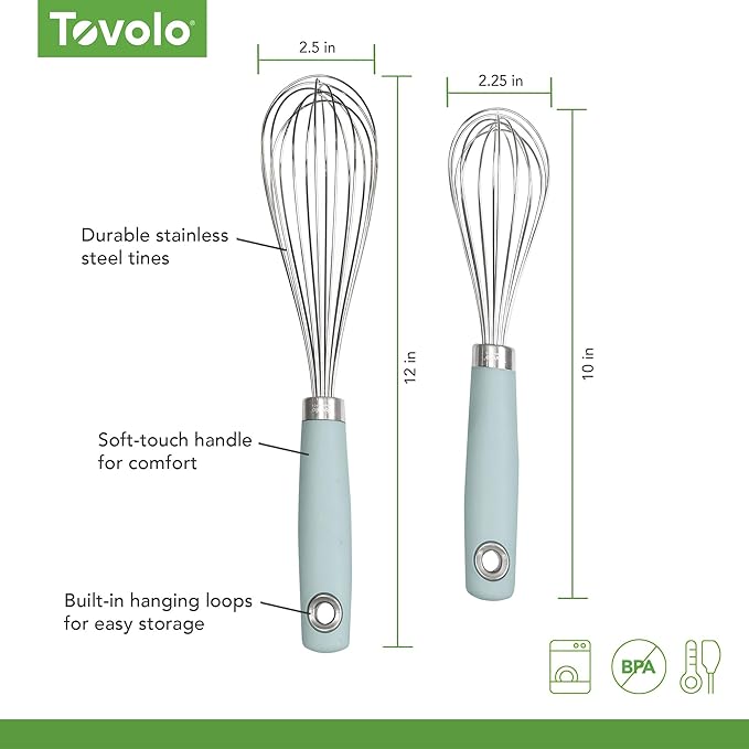 Tovolo Wire Whisk Set of 2 for Baking Cooking Mixing Whisking, 10” & 12” Inch