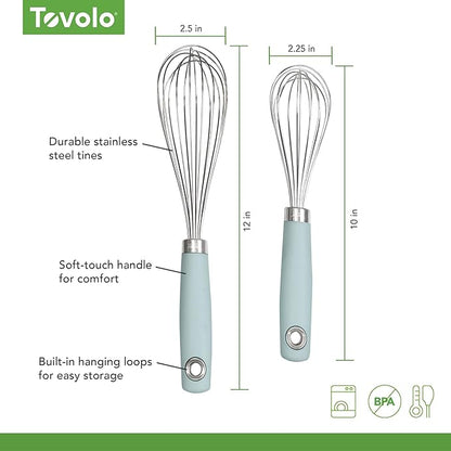 Tovolo Wire Whisk Set of 2 for Baking Cooking Mixing Whisking, 10” & 12” Inch