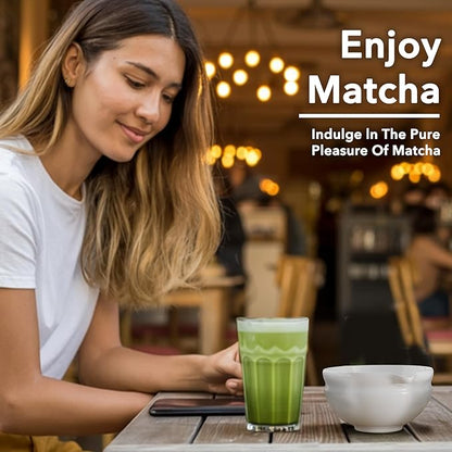 7 Pcs Matcha Whisk Set, Perfect Matcha Kit for Matcha Lovers Includes Ceramic Bowl, Bamboo Whisk, Holder, Scoop, Sifter & Cloth