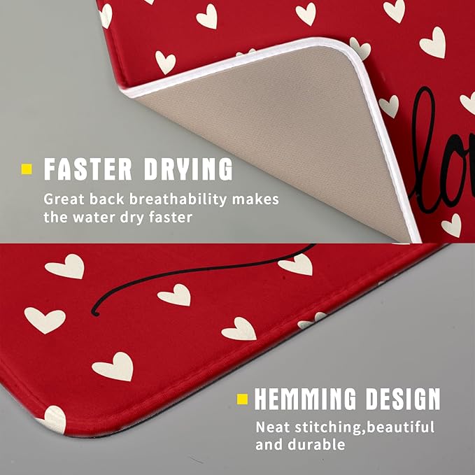 Giwawa Red Hearts Dish Drying Mat 16"x18", Valentines Day Symbol of Love Dish