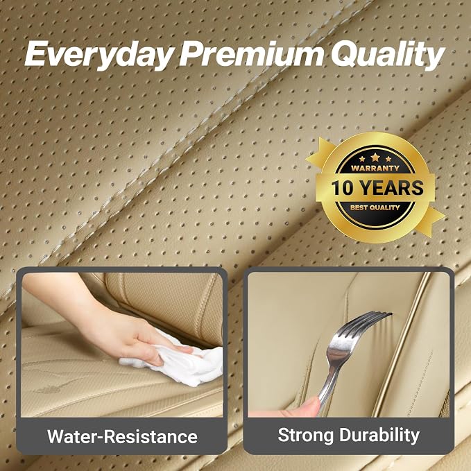 Coverland Custom SUV Car Seat Covers Front Seats for [2003-2009 Toyota 4Runner] - Protector Car Seat Cover Water Resistant Leather Memory Form Back Support Seat Cushion [Front-Beige]