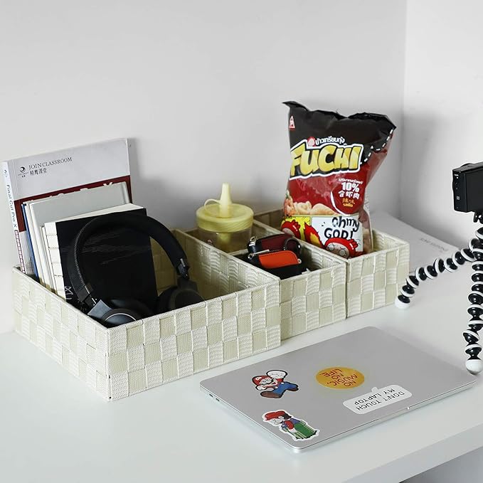 Posprica Woven Storage Baskets for Organizing, Small Black Baskets Cube Bin