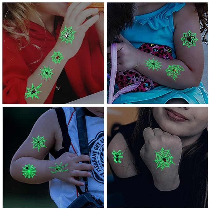 Halloween Luminous Spider Temporary Tattoos for Kids - 10 Sheets Glow In The Dark Halloween Spider Web Tattoos for Boys and Girls, Halloween Cosplay Face Makeup Accessories Holiday Party Gifts