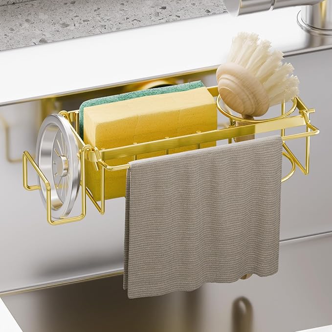 TAILI Sponge Holder with Strong Suction Cup, 4-in-1 Rustproof Sink Organizer