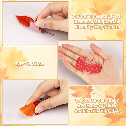 MARFOREVER 50 PCS Fall Gel Window Clings Stickers Reusable Autumn Maple Leaves Thick Gel Clings Decals for Kids Classroom Toddlers Home Thanksgiving Party Supplies Window Glass Decorations