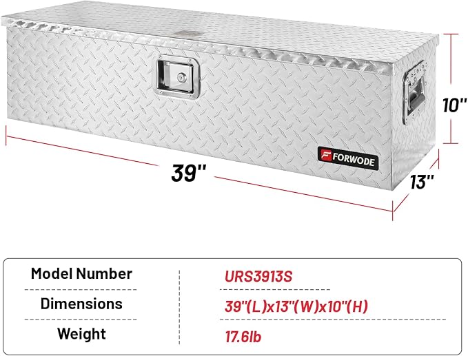 FORWODE 39 Inch Truck Bed Tool Box, Heavy Duty Aluminum Truck Storage Organizer for Pickup Truck Bed RV Toolbox with Handle and Lock - Silver