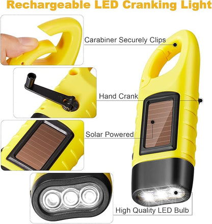 Mudder 4 Pack Hand Crank Solar Powered Flashlight Emergency Rechargeable Led Flashlight Survival Gear Self Powered Charging Torch for Hiking Backpack Camping Safety Emergency Pack(Yellow, Black)