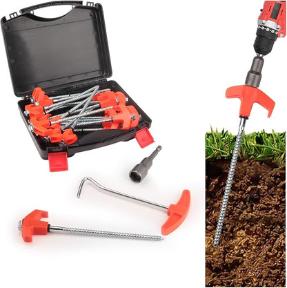 20 Pcs Tent Stakes Heavy Duty, 8 in Ground Anchors Screw in, Grow in the Dark Screw in Tent Stakes, Camping Stakes with Storage Box, Threaded Tent Spikes with Hex Head Driver and Stake Puller