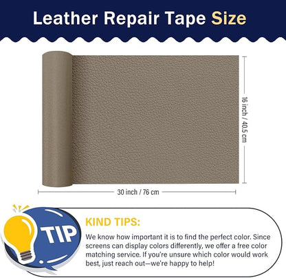 Zenyao Leather Repair Patch Tape - Self Adhesive Leather Repair Kit for Car Seat Furniture, Heavy Duty Vinyl Repair Patch for Couch Sofa, Waterproof for Rips Scratches Tears, 16x30 Inch Roll, Beige