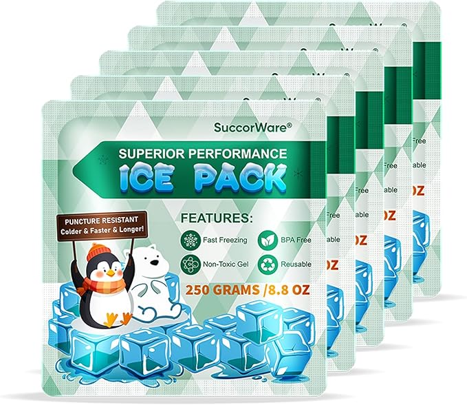 5 Packs Reusable Ice Packs for Lunch Boxes - 12+ Hour Cooling Ice Gel Pack for Camping, Beach, Office - Ice Packs for Cooler Bag, Cooler Backpacks