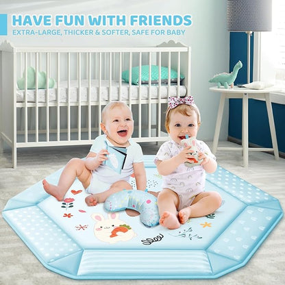 Baby Gym Play Mat, 8-in-1 Tummy Time Mat & Ball Pit with 6 Toys, Washable Baby Activity Mat for Visual, Hearing, Sensory, Motor Development, Baby Gift for Newborn Infant 0-3-6-9-12 Months (Blue)