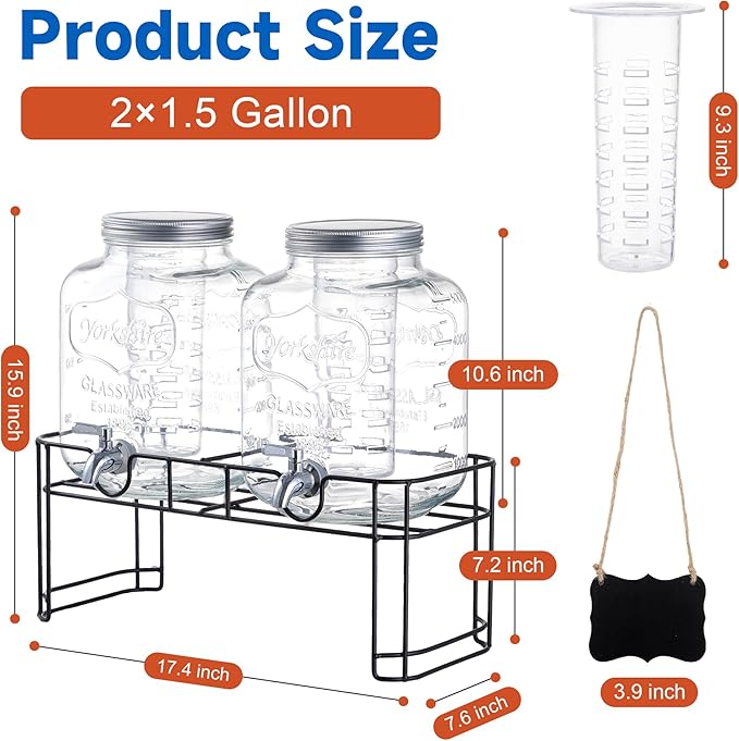1.5 Gallon Glass Drink Dispensers