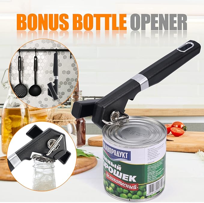 2 in 1 Safety Can Opener Manual Smooth Edge & Bottle Opener,