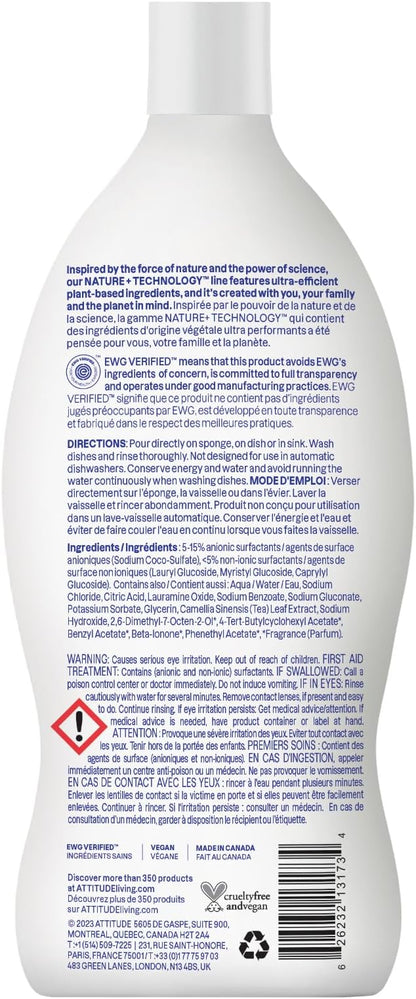 ATTITUDE Dish Soap, EWG Verified, Plant-Based & Vegan Dishwashing Liquid, Naturally Derived, Wildflowers Scent, 23.7 Fl Oz