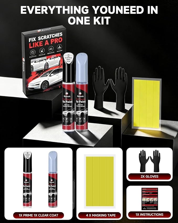 Mineral White Metallic Tricoat A96 for BMW Touch Up Paint Kit[2K Clear Coat Included],Exact Color Match Touch Up Paint for Chip and Scratch