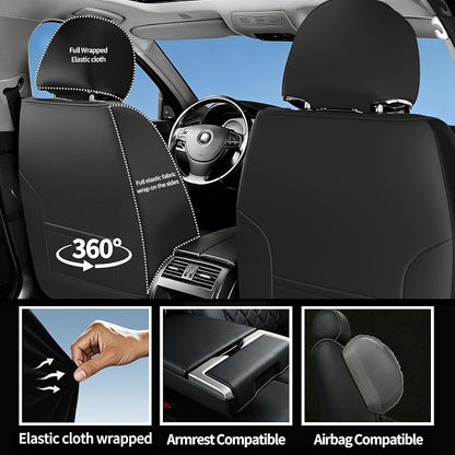 Car Seat Covers Compatible with Hyundai Accent 2017-2025 2026 - Full Set 5 Seats Luxury Leather All-Weather Seat Cushions & Protectors, Waterproof & Breathable, Airbag Compatible (Black)