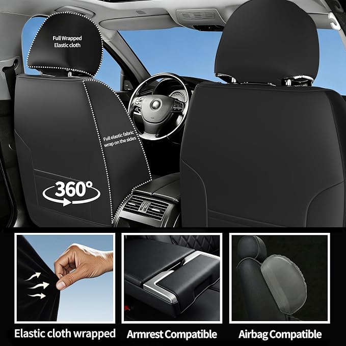 Car Seat Covers Compatible with Hyundai Venue 2020-2025 2026 - Full Set 5 Seats Luxury Leather All-Weather Seat Cushions & Protectors, Waterproof & Breathable, Airbag Compatible (Whiteline)